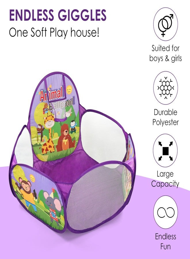 بيبي جو لعبة كرة السلة للأطفال من بيبي جو، حوض كرات على شكل حيوانات، خيمة لعب للأطفال من عمر سنتين فما فوق، مناسبة للبنات والأولاد، حوض كرات للأطفال، واسع، خفيف الوزن، سهل الحمل والتركيب (بنفسجي) (20 كرة) - Image 5